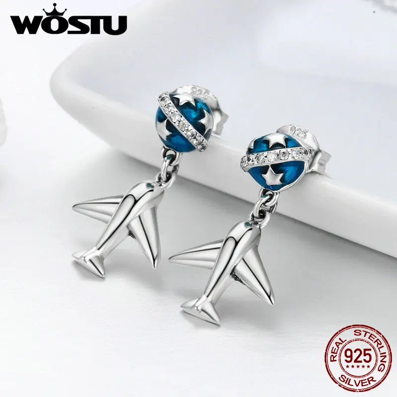 WOSTU хит продаж Настоящее серебро 925 пробы путешествия мир самолет висячие серьги