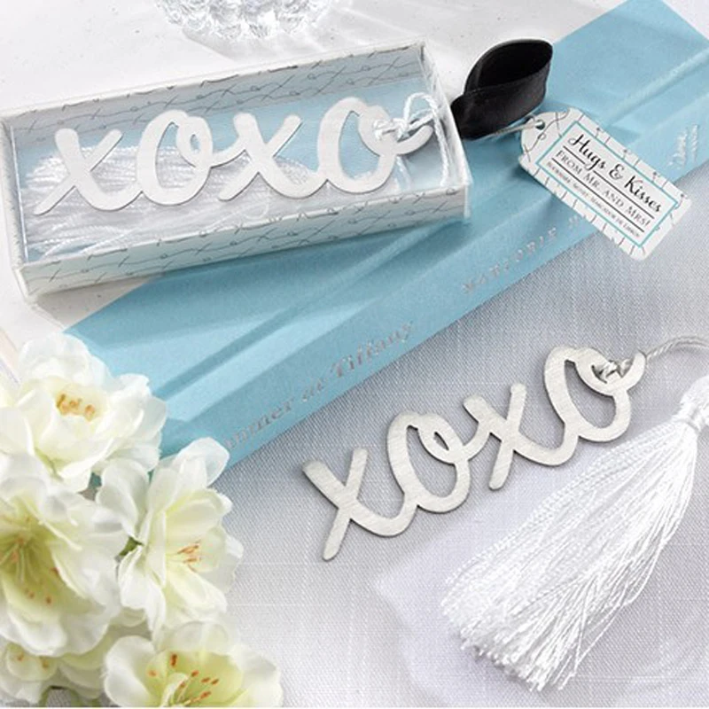 Hugs & Kisses XO Metal Bookmark with tassel bridal shower favors Wedding favor Festival Wedding Party Xmas Gift 100pcs/lot