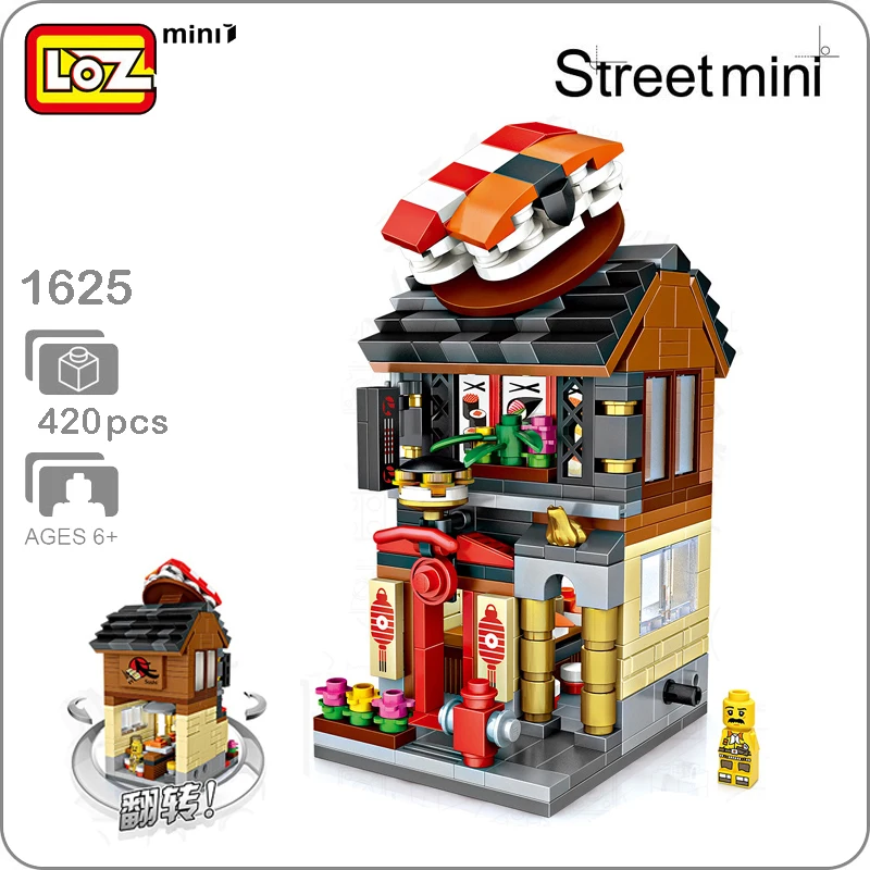 LOZ City Street Series 1625 суши еда магазин ресторан 3D модель 420 шт. DIY Мини блоки кирпичи