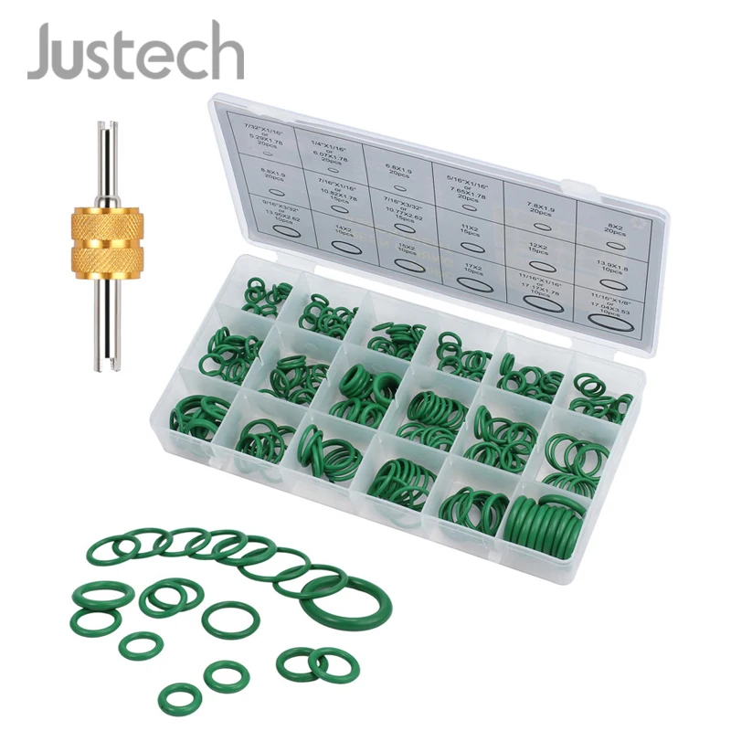 

Justech 270 pcs O Rings Kit Valve Core Remover Tool 18 Sizes Air Conditioning O-Ring Assortment Sealing O-rings Set