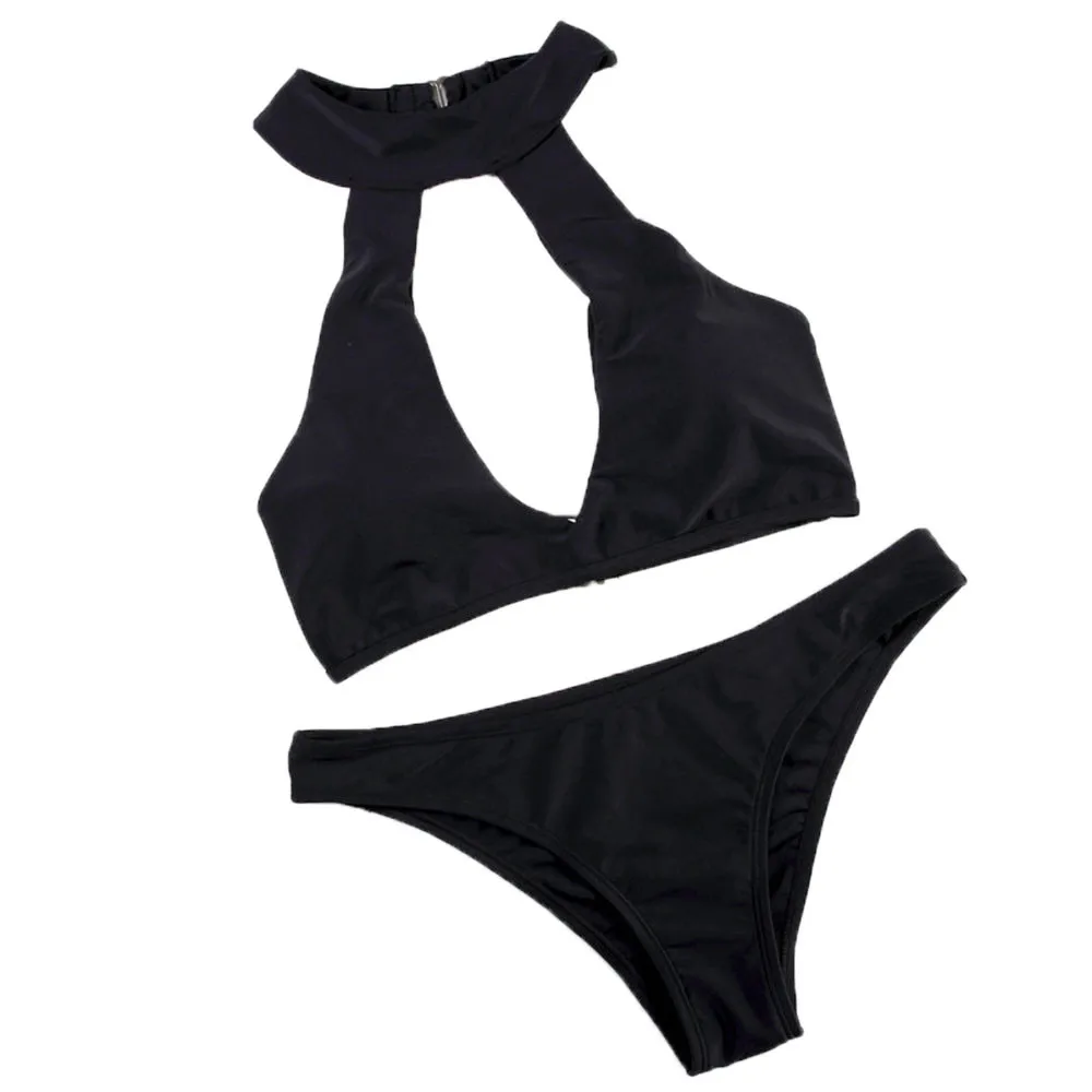 Женское бикини женский купальник с эффектом пуш-ап сексуальный черный лямкой на