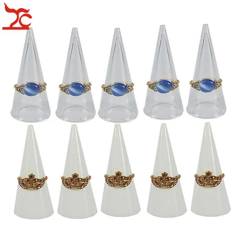 

5Pcs/Lot Fashion Single Finger Ring Holder Triangle Cone Fingertip Acrylic Ring Storage Display Organizer Stand Wholesale