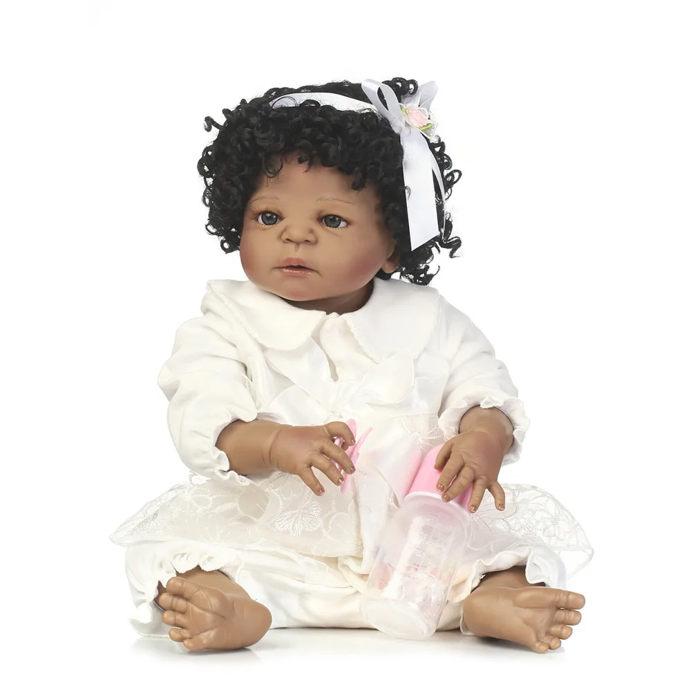 

55cm Full Silicone Black Skin Reborn Baby Doll Toy For Girl Boneca Vinyl bebe reborn NPK DOLL Birthday Gift