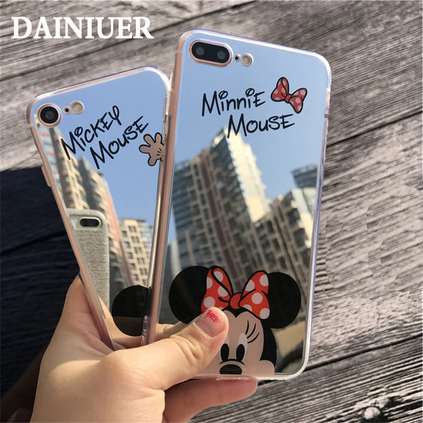 DAINIUER для iphone 6 6s 7 8 х зеркало с Микки Маусом Минни Hello kitty покрытие мягкий чехол