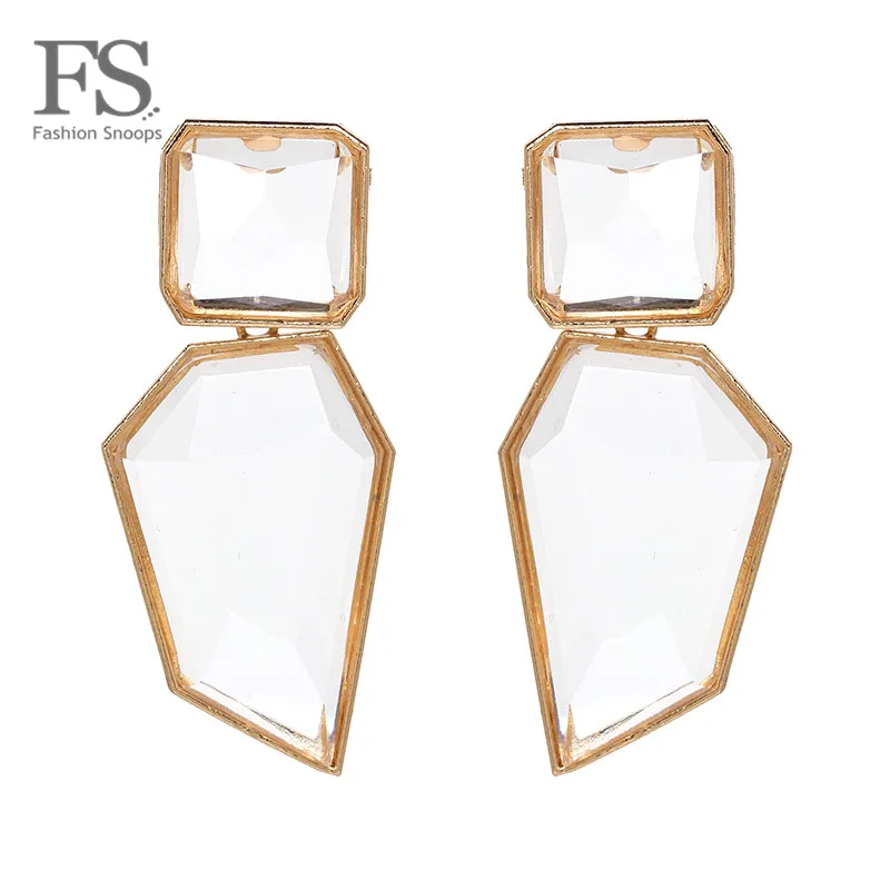 

FASHIONSNOOPS Exaggerated Big Geometric Statement Dangle Earrings For Women Boho Clear Resin OL Style Earrings 2019 ZA Jewelry