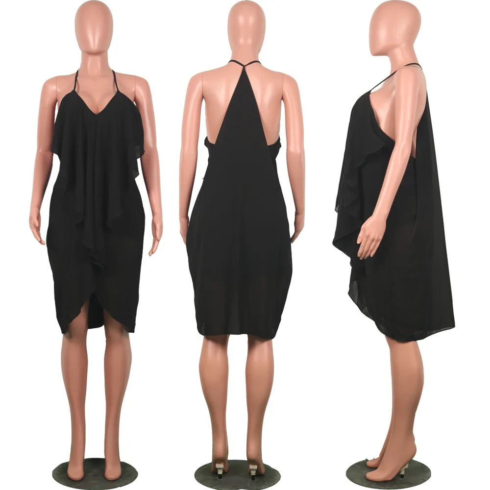 Ruby's Closet женское шифоновое платье летние однотонные черные свободные