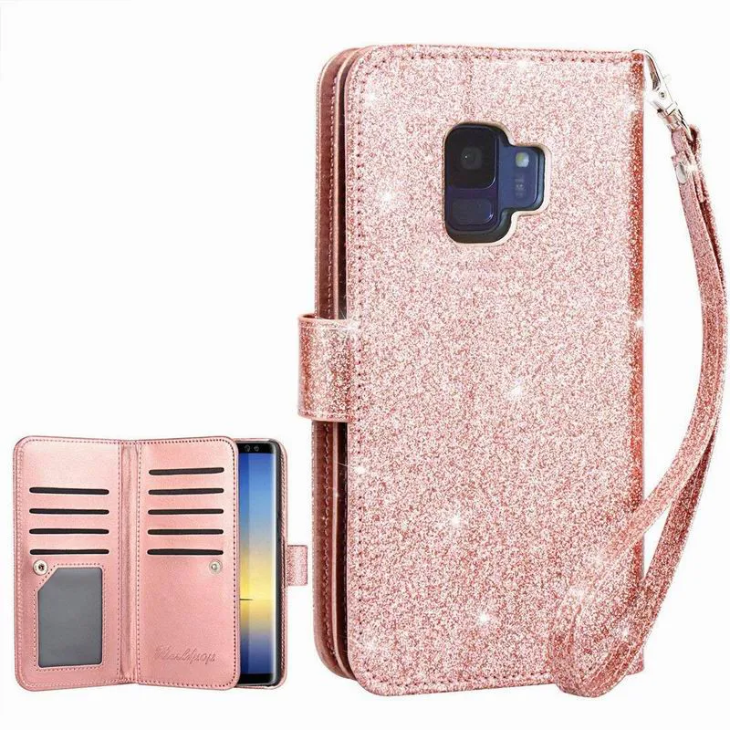 Блестящий чехол-книжка с откидной крышкой и отделением для кредитных карт в