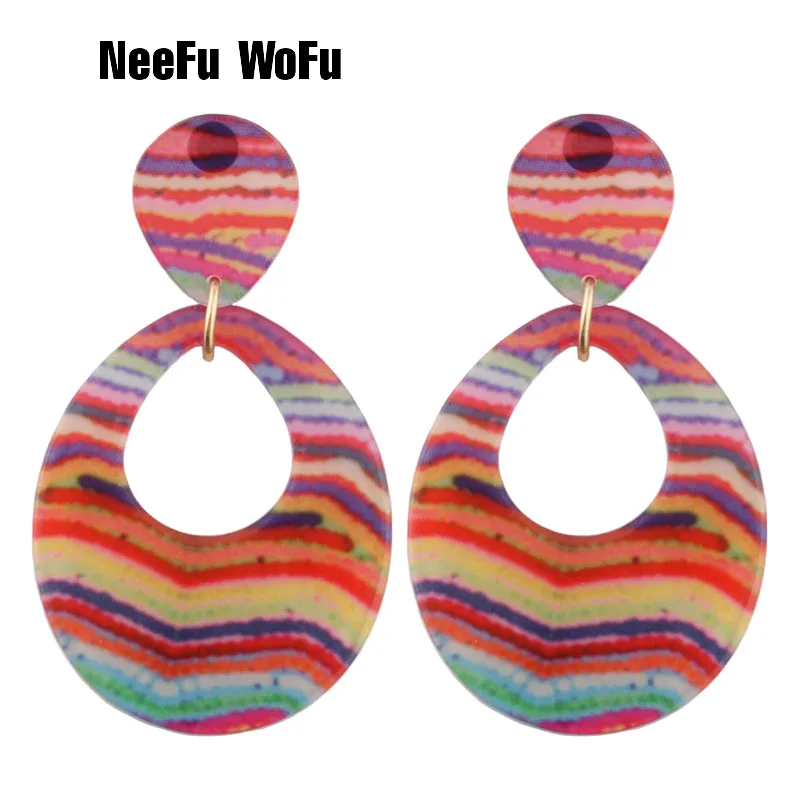 Женские серьги-капельки NeeFu WoFu крупные серьги из полимера с принтом большие для