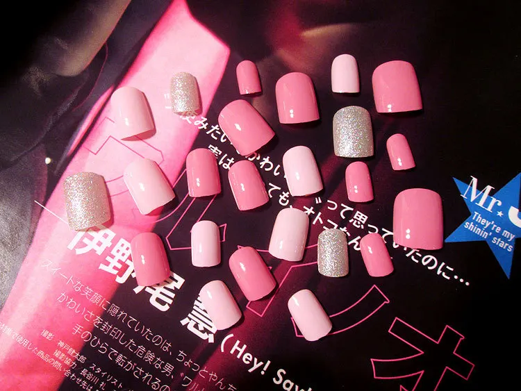 24 шт./кор. Гвозди Советы Предварительно Дизайн Розовый Накладные ногти советы с