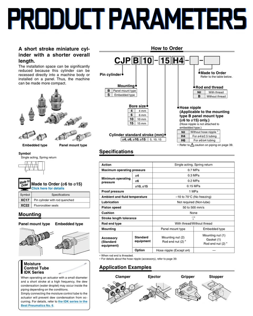 CJPB6-5D CJPB6-10D CJPB6-15D булавки цилиндр CJPB smc тип одностороннего действия с пружинным возвратом Диаметр 6mm пневматический цилиндр AIRAURRI