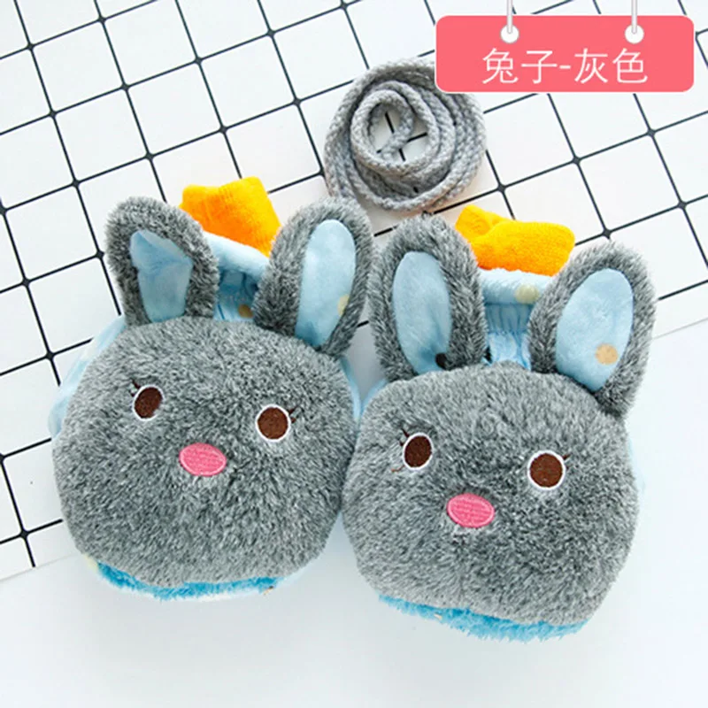 Rabbit Gray Женские рукавицы с милым мультяшным Кроликом, обезьяной, коготь, раскладушка, без пальцев, зимние женские плюшевые толстые теплые перчатки на половину пальцев S53 - Цвет: Rabbit Gray