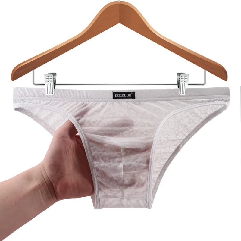 Men's sexy underwear men's lace briefs low waist sexy ultra-thin Ice silky transparent underwear soft jockstrap slip homme