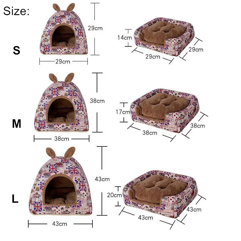 Зимняя теплая кровать для собак милые заячьи ушки Флаг Печатный питомник мягкий