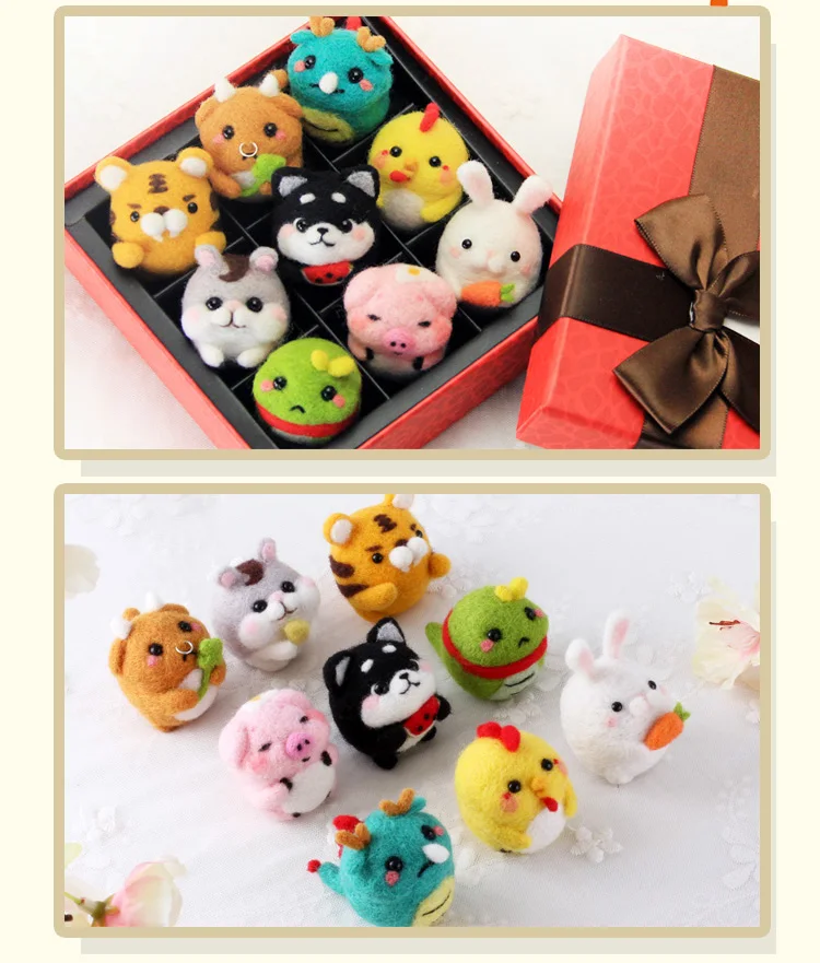 DIY милый мультфильм kawaii Зодиак Домашние животные Щенок лапа кошка рождественские наборы войлочная шерсть ручной работы плюшевая игрушка подарок