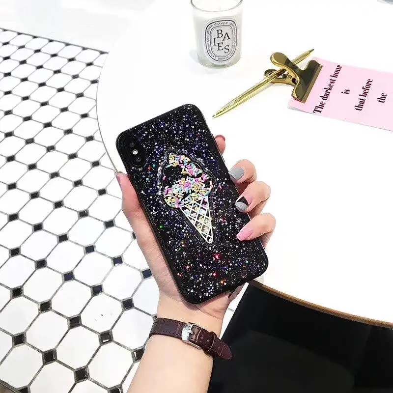 RMJ-DNA модные блестящие чехлы для телефонов с 3D мороженым iphone X Радужные Блестки ТПУ