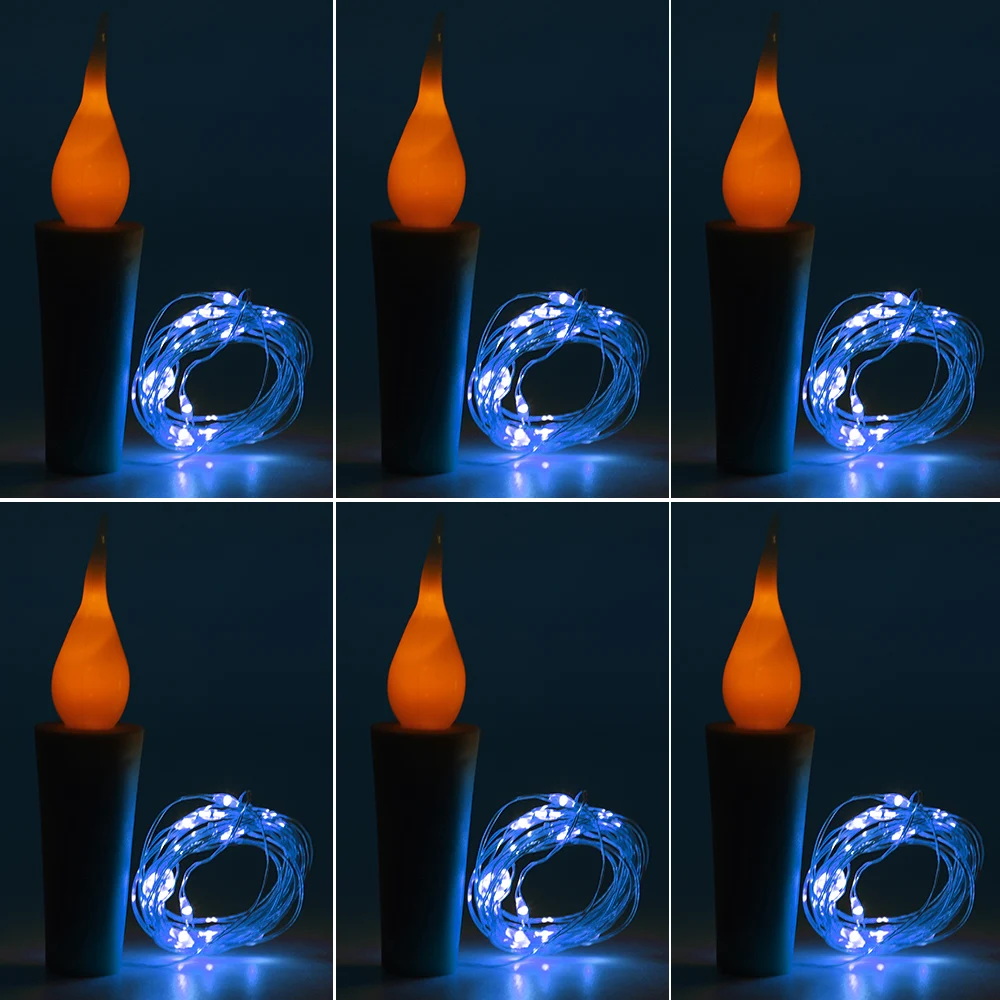 Blue Light 6/10/12 шт. светодиодный лампы в форме свечи строки винные бутылки стопор лампа Медный провод гибкие Фея фестиваль вечерние Декор - Испускаемый цвет: Blue Light