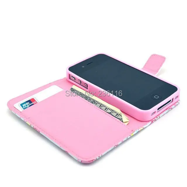 Pink Camo Tree Pattern PU Leather Case with Stand Cover for Apple iPhone 4 /4S Shell |