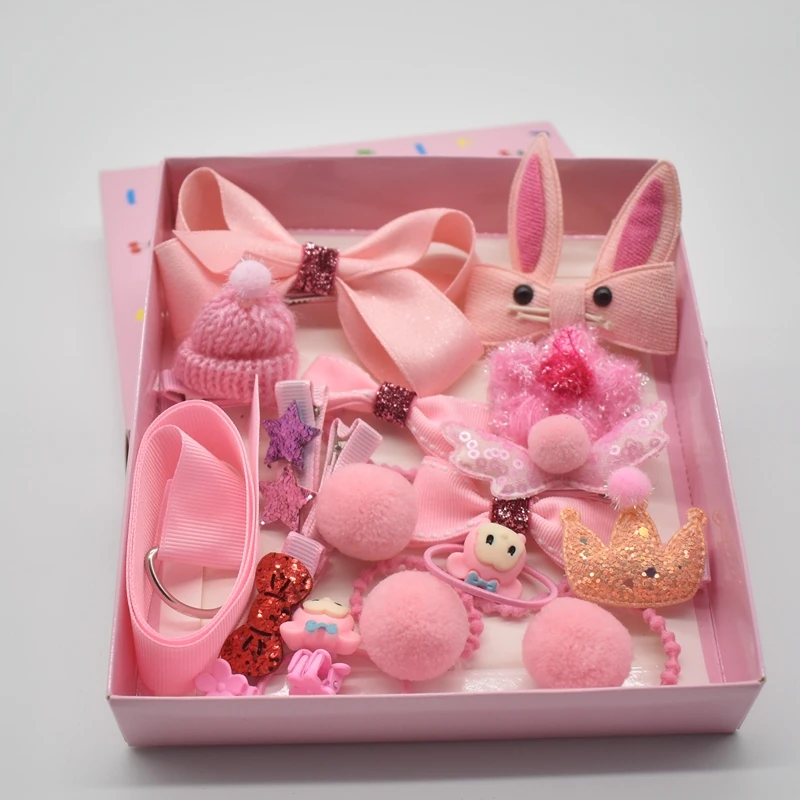18 шт./компл. детские заколки для волос в форме бантиков для маленьких девочек аксессуары для волос для девочек с повязкой на голову, возраст шифон мультфильм заколки на голову эластичная повязка для головы с нахлестом 18-18 - Цвет: Gift Box