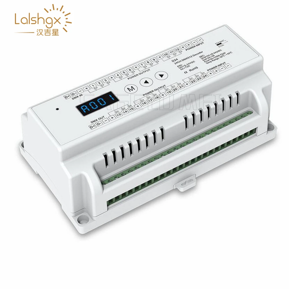 D24 DC5V-24V вход 3A* 24CH выходной дисплей din-рейка постоянное напряжение 24 канала 24CH CV DMX512 декодер RGB контроллер полосы