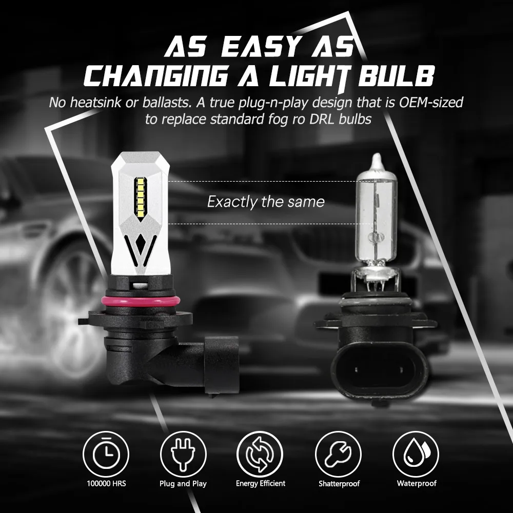 NOVSIGHT 2 шт. H8 H11 Светодиодный противотуманный фонарь 9005 HB3 HB4 9006 Led 80 Вт 1500LM 6500K белый