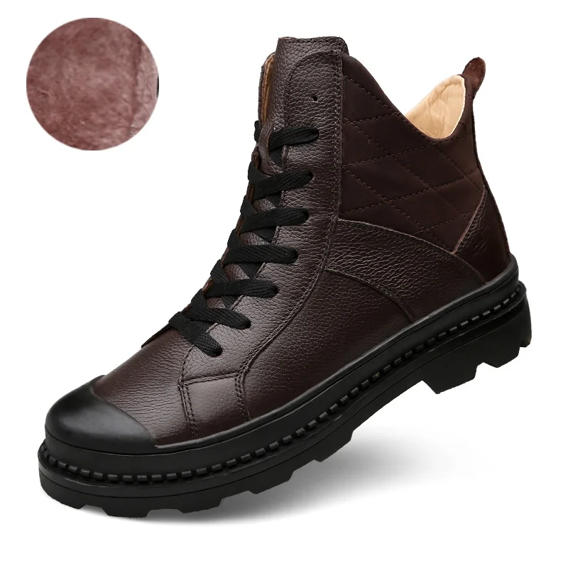 Brown velvet Valstone/роскошные мужские высокие ботинки из натуральной кожи; теплые зимние ботинки; бархатная обувь, увеличивающая рост 6 см; большие размеры 45 - Цвет: Brown velvet