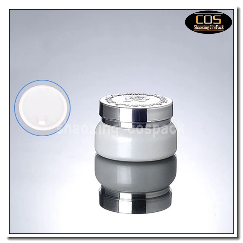 Белая стеклянная баночка для крема 50 шт./лот 30 г с блестящей серебряной крышкой