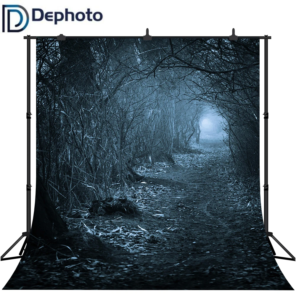 DePhoto фотография Фон Темный ужасный лес тропа Хэллоуин тематический фон