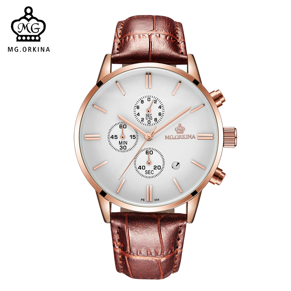 

MG. ORKINA Men's Wristwatches Luxury Rose Gold Thin Case Quartz Analog Male Dress Watches Auto Date Chronograph Montre Homme