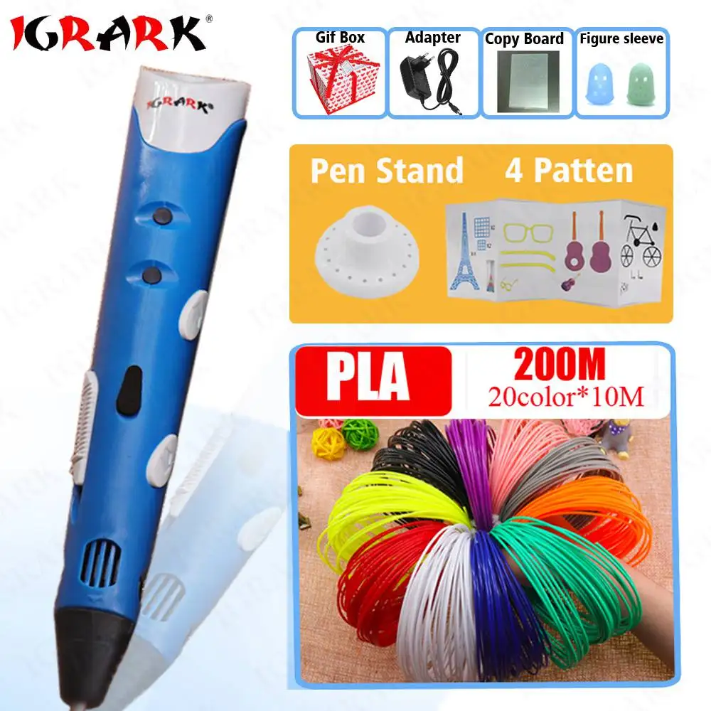 Blue And Pla200m IGRARK 3D ручка креативный 3D печать ручки интеллект рисунок 3d принтер Ручка PLA Смарт 3d чертежные ручки лучший подарок для детей принтер - Цвет: Blue And Pla200m