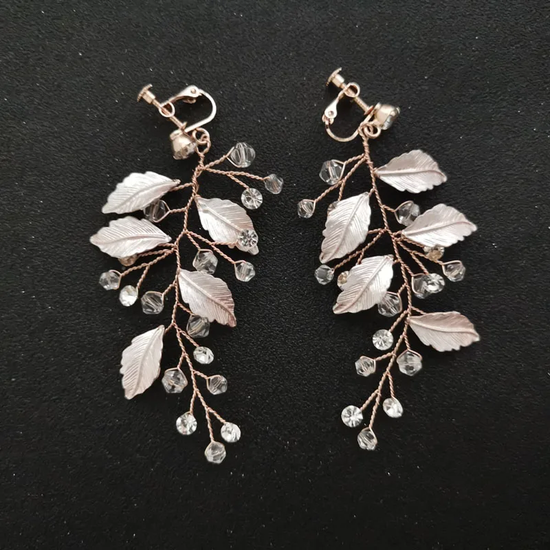 2119 Rose Gold SLBRIDAL, Стразы ручной работы, кристаллы, жемчужные клипсы на/ушной штифт, свадебные висячие серьги, свадебная люстра, серьги, Женские Ювелирные изделия - Окраска металла: 2119 Rose Gold