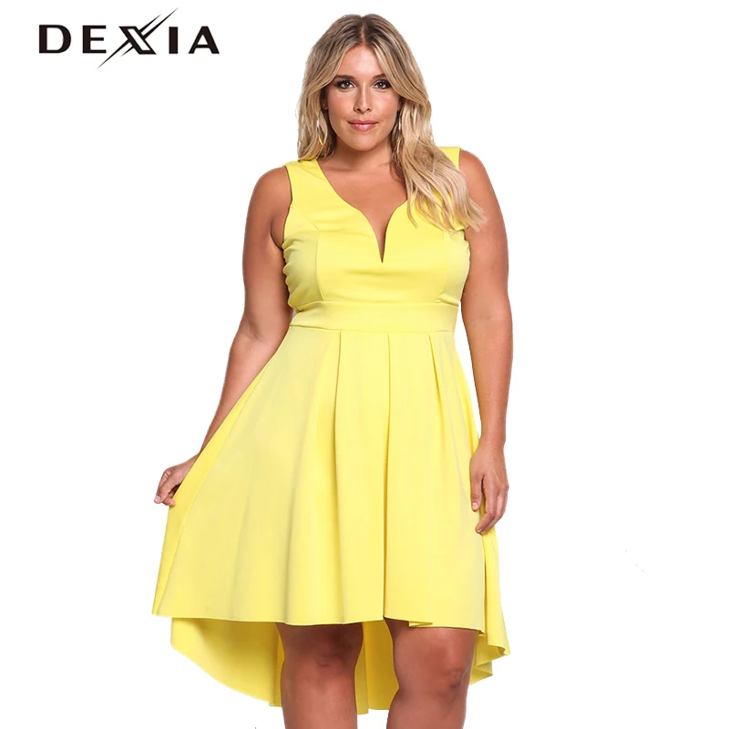 DEXIA Solid Sleeveless V Neck Dress Women 2017 Summer Loose Plus Size Party Dresses Sexy Female Elegant Vestidos Mujer LSD170119 | Женская