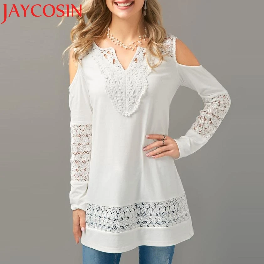 2018 футболка Для женщин леди Повседневное бабочка кружева с открытыми плечами