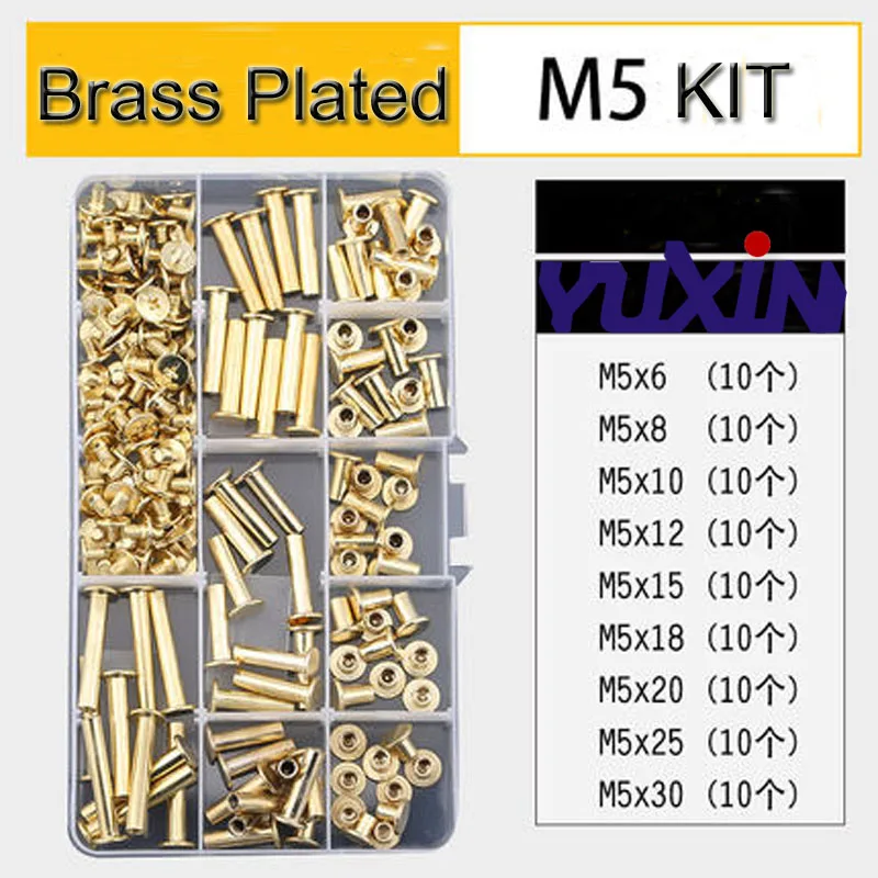 Brass Plated Набор винтов Chicago с никелевым/латунным покрытием, 180 шт., комплекты винтов с заклепками для книг, комплекты винтов для переплета фотоальбомов - Цвет: Brass Plated