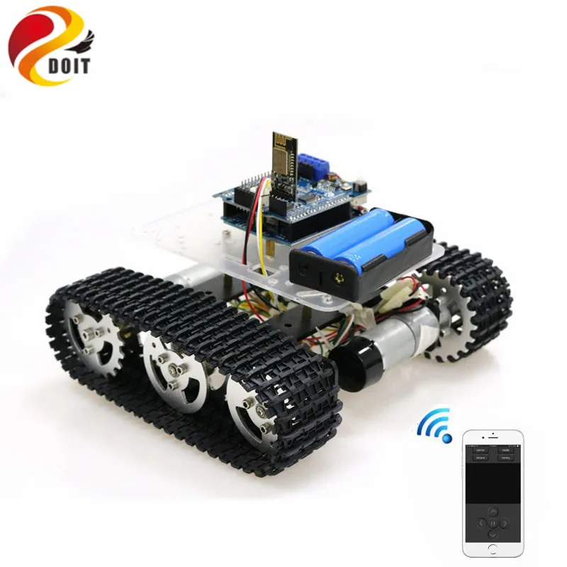 Mini T100 Handle/Bluetooth/WiFi RC Control Robot Tank Chassis Car Kit for Arduino with UNO R3 4 Road Motor Driver Board WiFi | Игрушки и