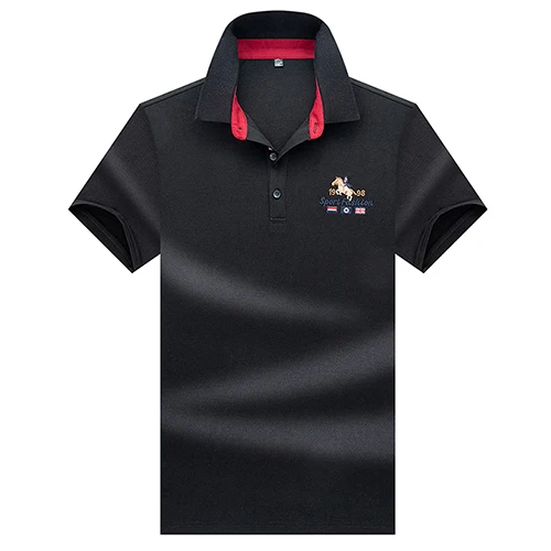 black Поло de qualite superieure hauts et shirts Hommes Daffaires hommes marques polo 3D broderie с отложным воротником col hommes polo - Цвет: black