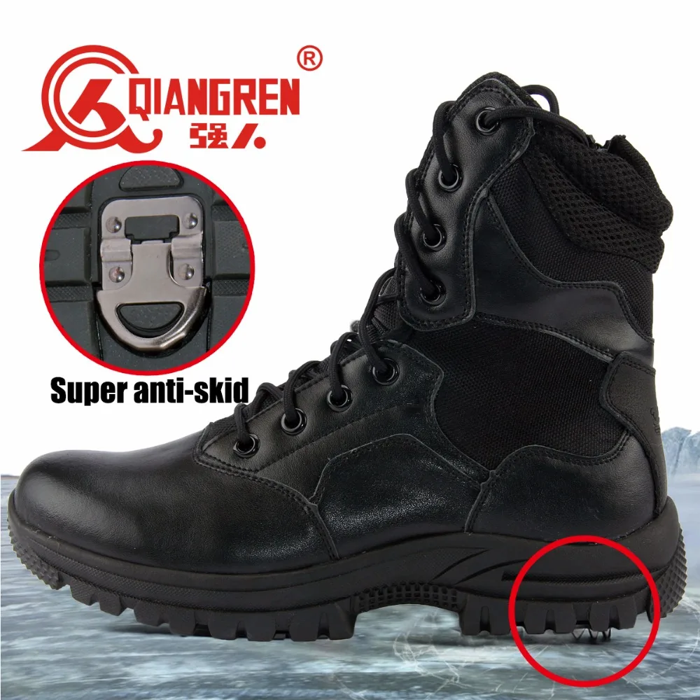 QIANGREN Military Brand Men's Spring Autumn Genuine Cow Leather Mush Rubber Tactical Boots Outdoors Anti-ski Army Botas Militar |