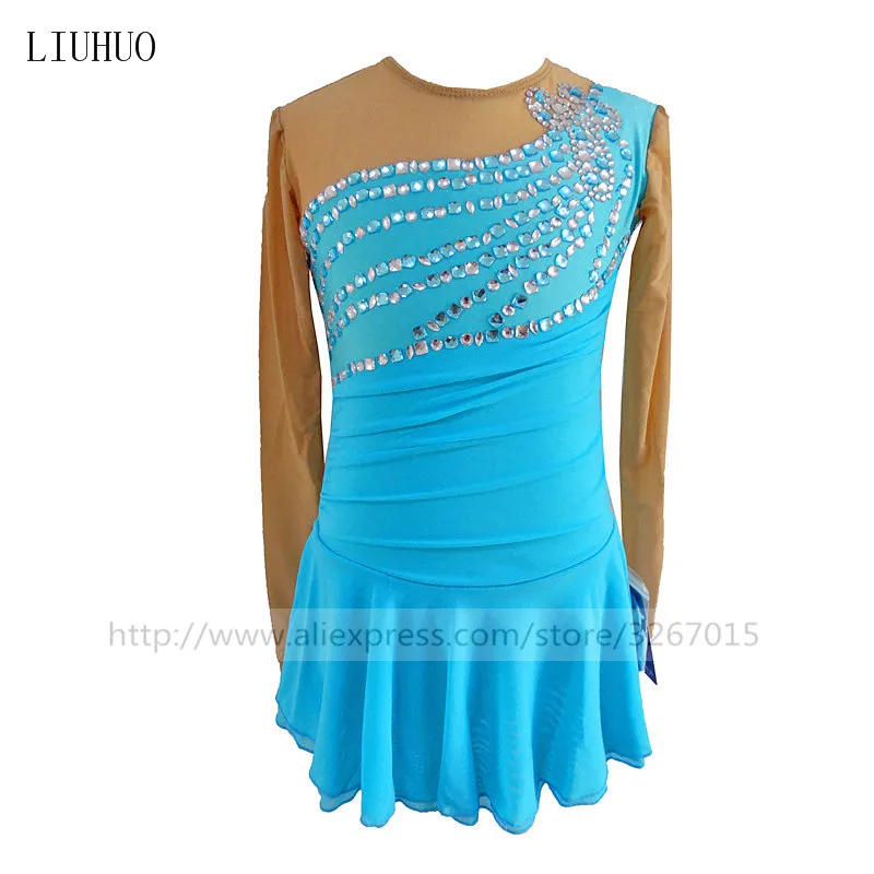 Платье для фигурного катания женское платье небесно голубое с длинным рукавом