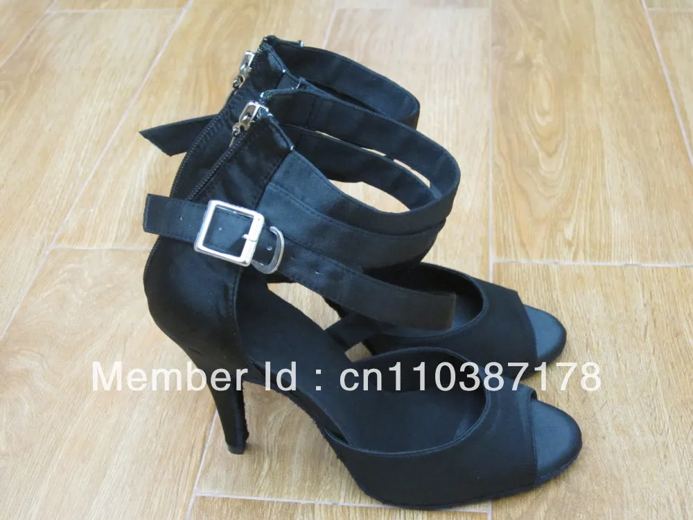 Новая Черная атласная обувь для латинских танцев Обувь бальных танго сальсы |
