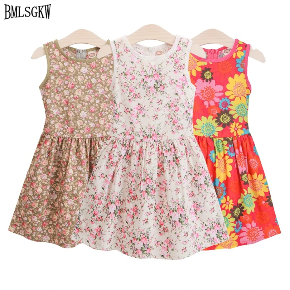 2017 Пляж Бросился Модный Бренд Летние Девушки Платье Хлопка Цветка Платья девушки