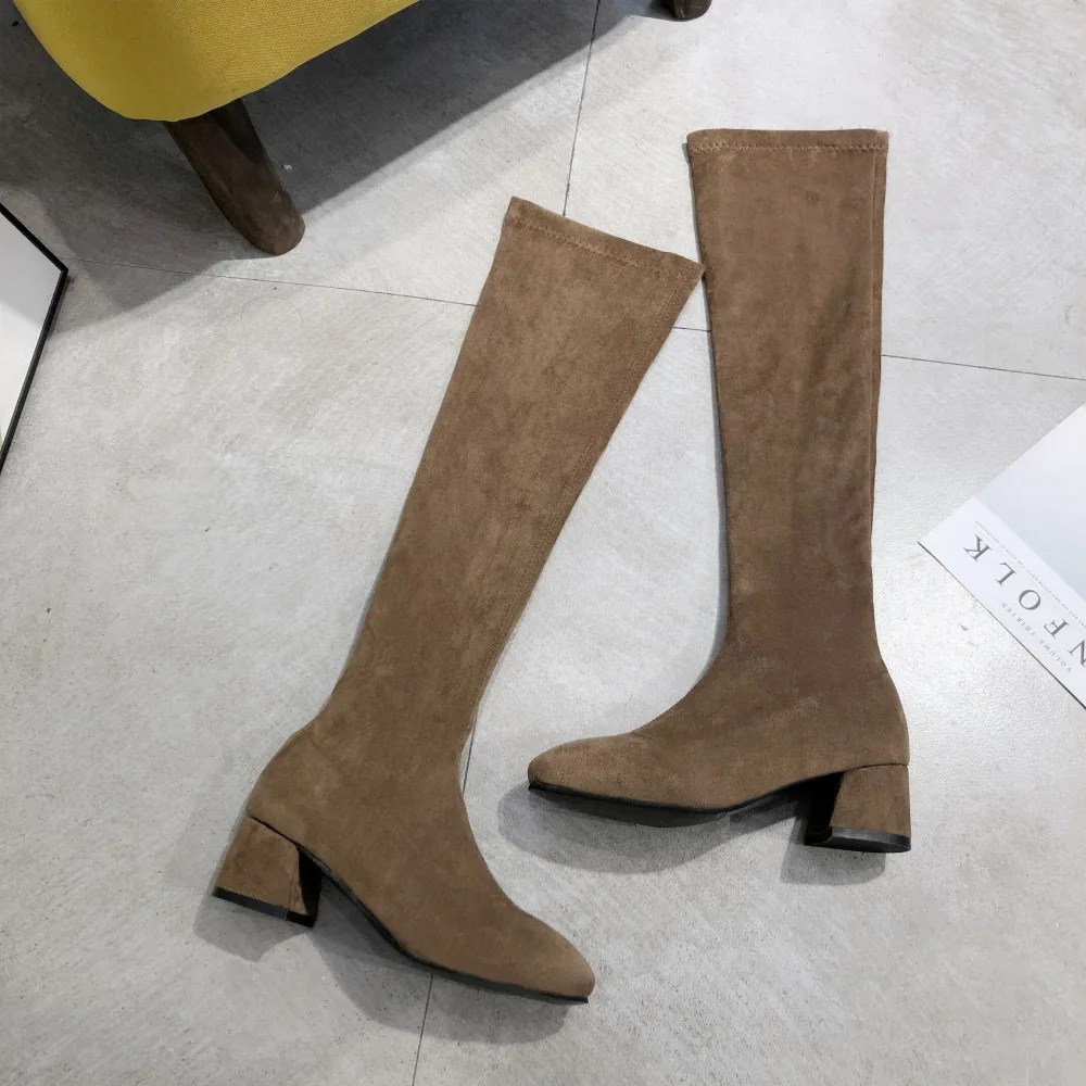 Size35-40 2018 Новый Для женщин ботфорты осень из флока однотонная женская обувь
