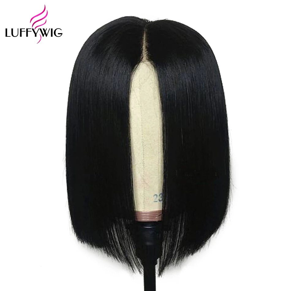 Luffyhair перуанские Remy(Реми) из натуральных волос, короткая стрижка Боб с целой кружевой парик прямого покроя Боб кружево парики с детскими волосами отбеленные средняя часть