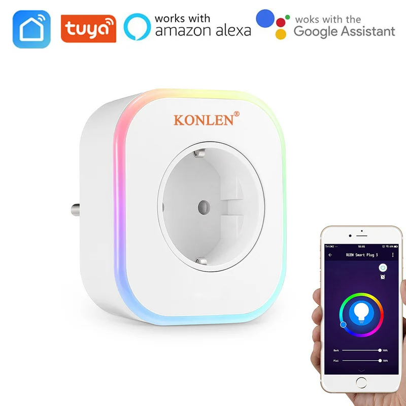 Wi-Fi розетка с таймером дистанционного управления реле RGB светильник Переключатель ЕС Великобритания розетка Tuya Smart Life Alexa ifttt Голосовое управление