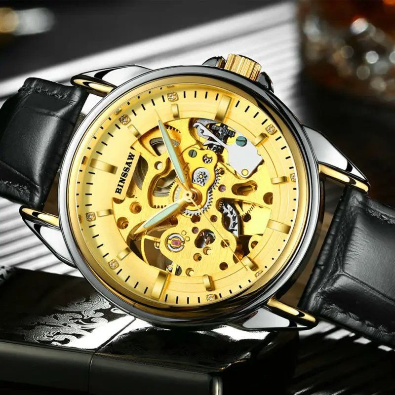 Мужские автоматические механические часы скелетоны из нержавеющей стали|watch