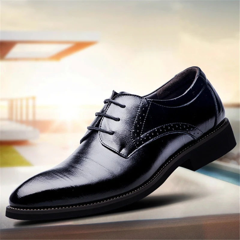 Men Luxury Leather Working Dress Shoes Male Italian Eurpean Style Pointed Toe Elegant Business Formal AA51523 | Обувь