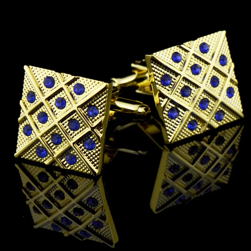 Bridegroom Wedding Party Business Men French Shirts Cuff Links Royal Blue Crystal Zircon Cufflinks Golden Cufflink With Gift Bag | Украшения