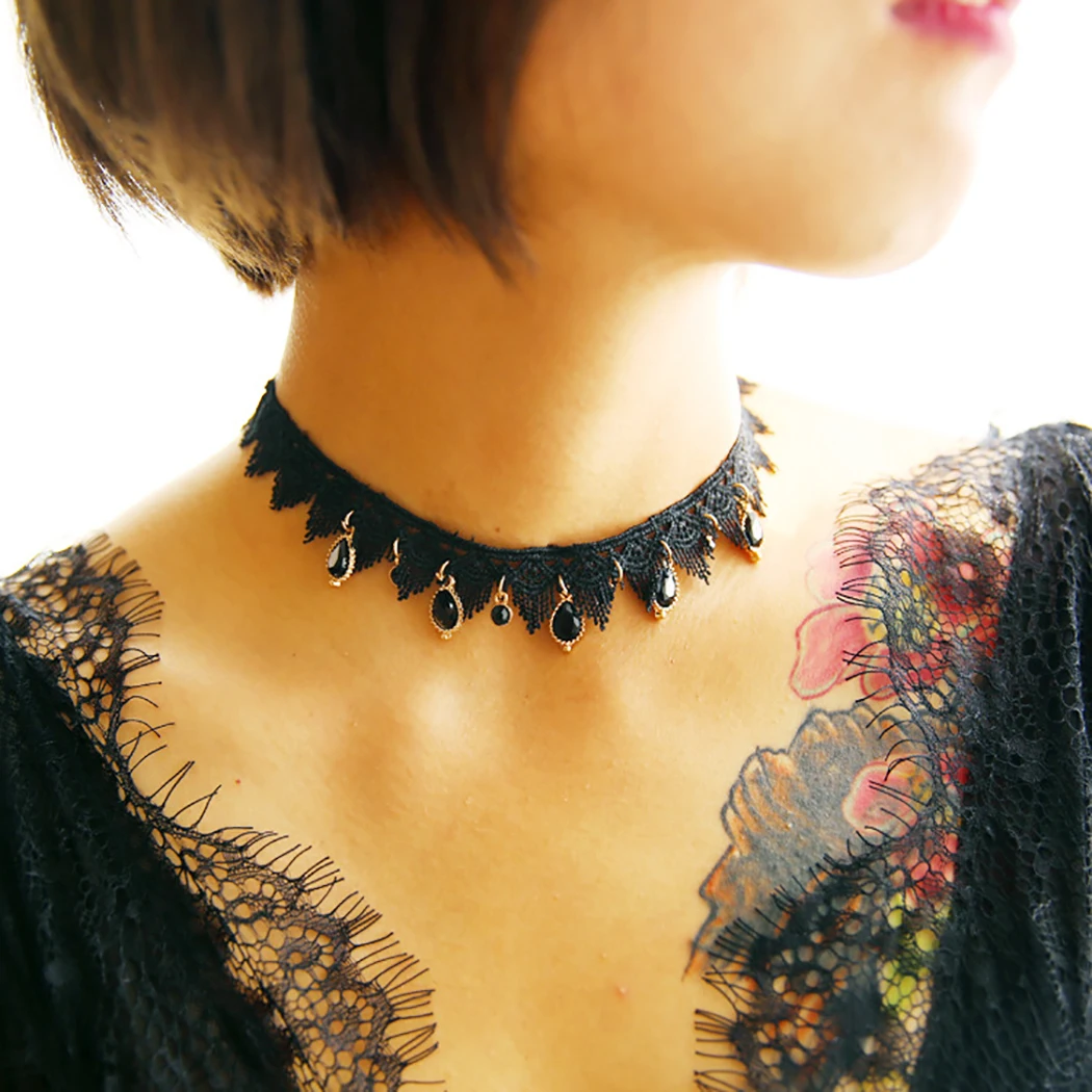 Кружевное колье для женщин пустотелое тату на Хэллоуин черное бархатное Макси