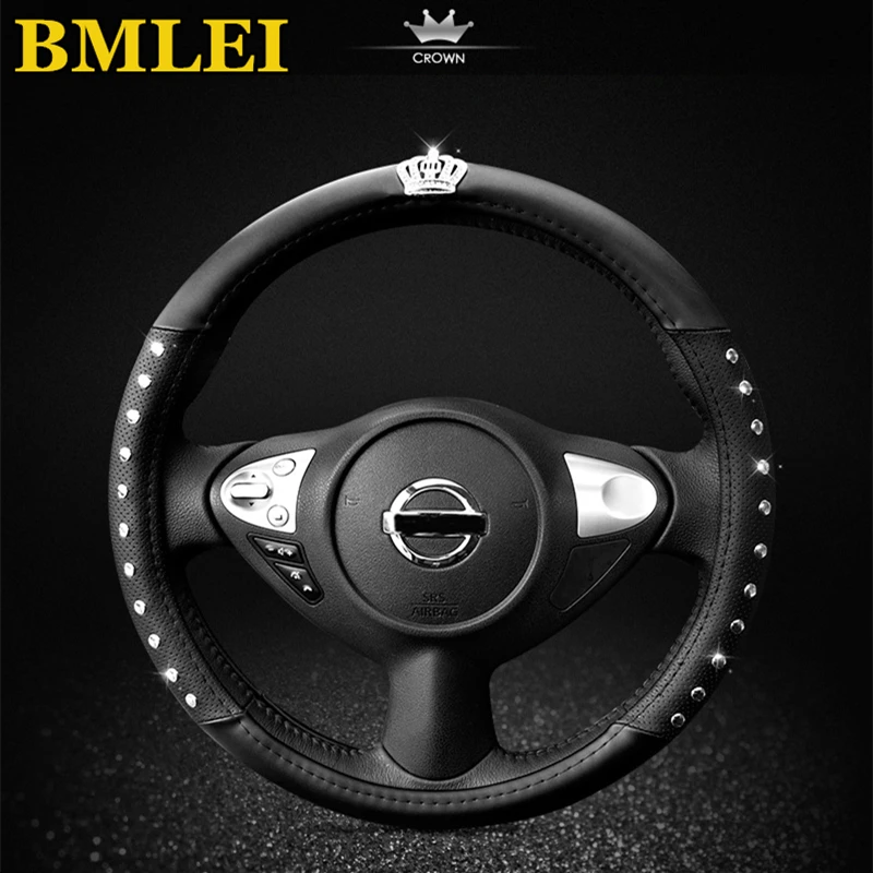 

Leather Car steering wheel cover Universal Crown Women Girl Ladies Handlebar Covers Luxury Car-Styling With Rivets