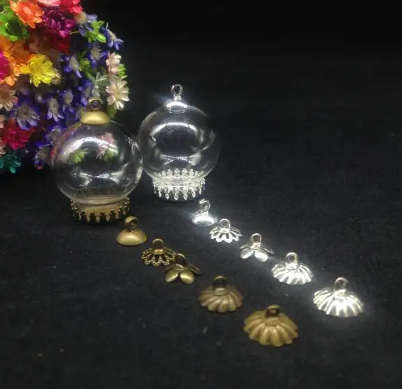

10pcs 25*15mm glass globe crown tray beads cap set glass vial pendant glass cover dome necklace glass wishing bottle cute charms