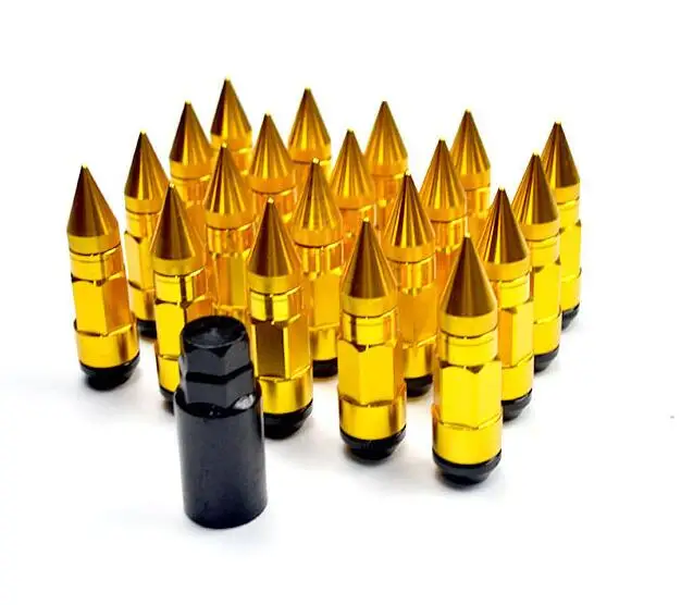 Золотой Автомобильный Стайлинг, колесные гайки M12X1.5/M12X1.25, гоночная композитная гайка, противоугонная стальная блокировочная гайка, болт с шипами, красный, синий, черный - Название цвета: Золотой