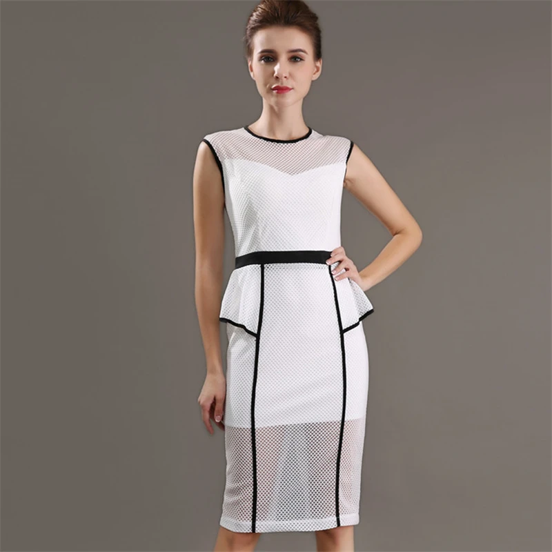 H Han Queen Mesh Dresses Women Sleeveless Hollow Out Perspective Slim Bodycon Sheath Pencil Work Casual Party Dress Vestidos | Женская